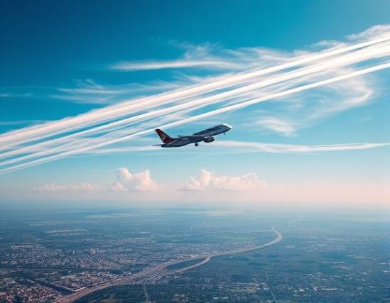 dynamic flights Uganda, energetic, zooming, photorealistic, capturing the energy of bustling cities and serene landscapes, highly detailed, contrails painting the sky, clear and defined, vibrant metropolitan colors, noon lighting, shot with a telephoto lens